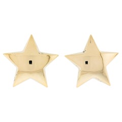 Carla 14k Yellow Gold Large Puffed & High Polished Star Button Omega Earrings