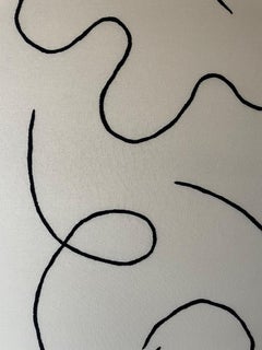 Handmade. Textil Art. Black lines. Linen, Cosmos XXV.