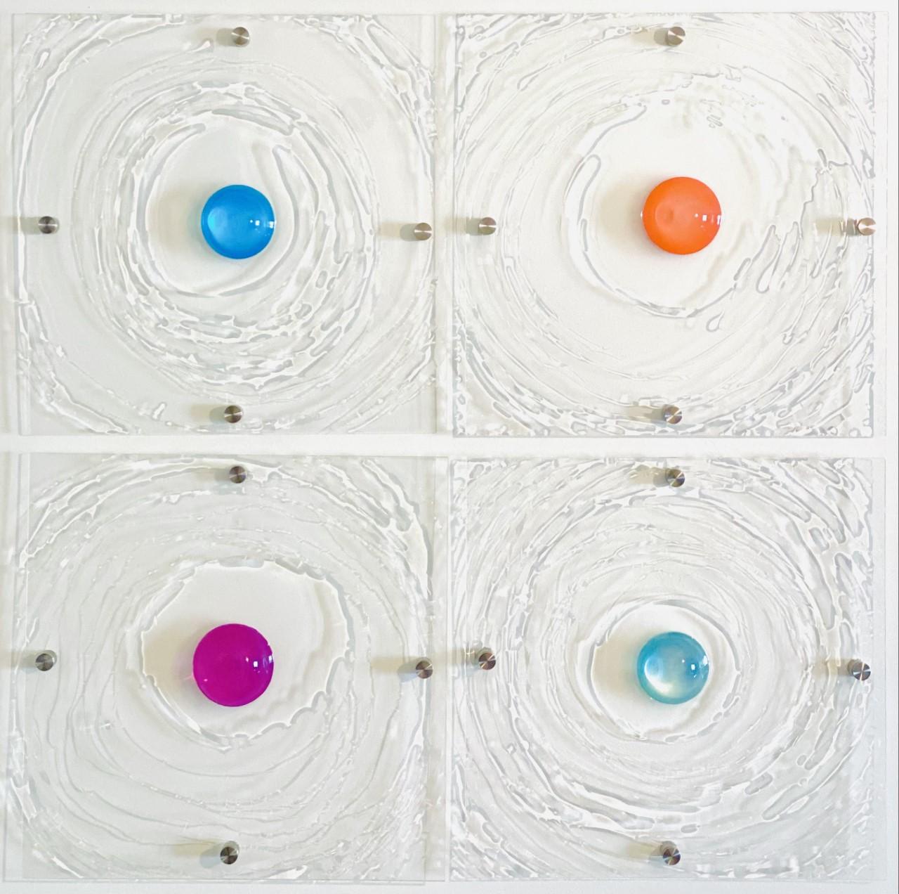 orange, light blue, yellow, gold, green, acrylic paintings, unique - Mixed Media Art by Carla Goldberg