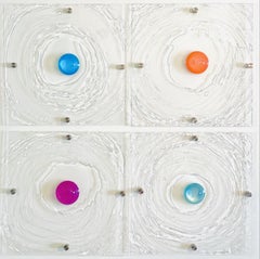 orange, bleu clair, jaune, or, vert, peintures acryliques, uniques