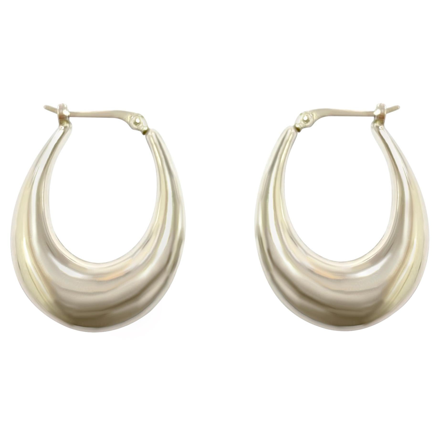 Carla / Nancy B 14 Karat White Gold Hoop Dangle Earrings For Sale