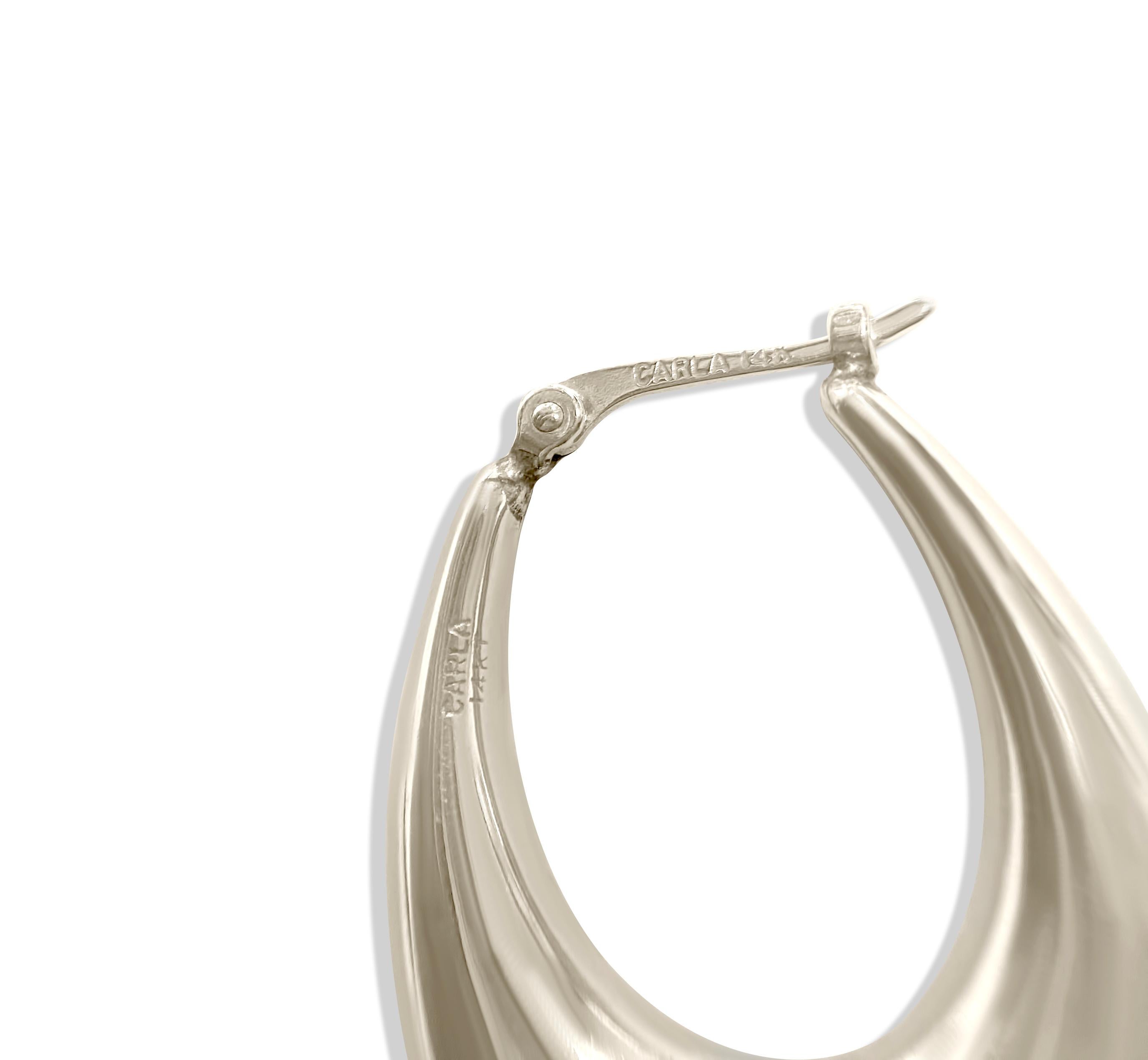 Contemporary Carla / Nancy B 14 Karat White Gold Hoop Dangle Earrings For Sale