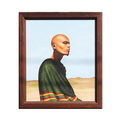 Green and Blue Abstract Portrait of a Bald Man