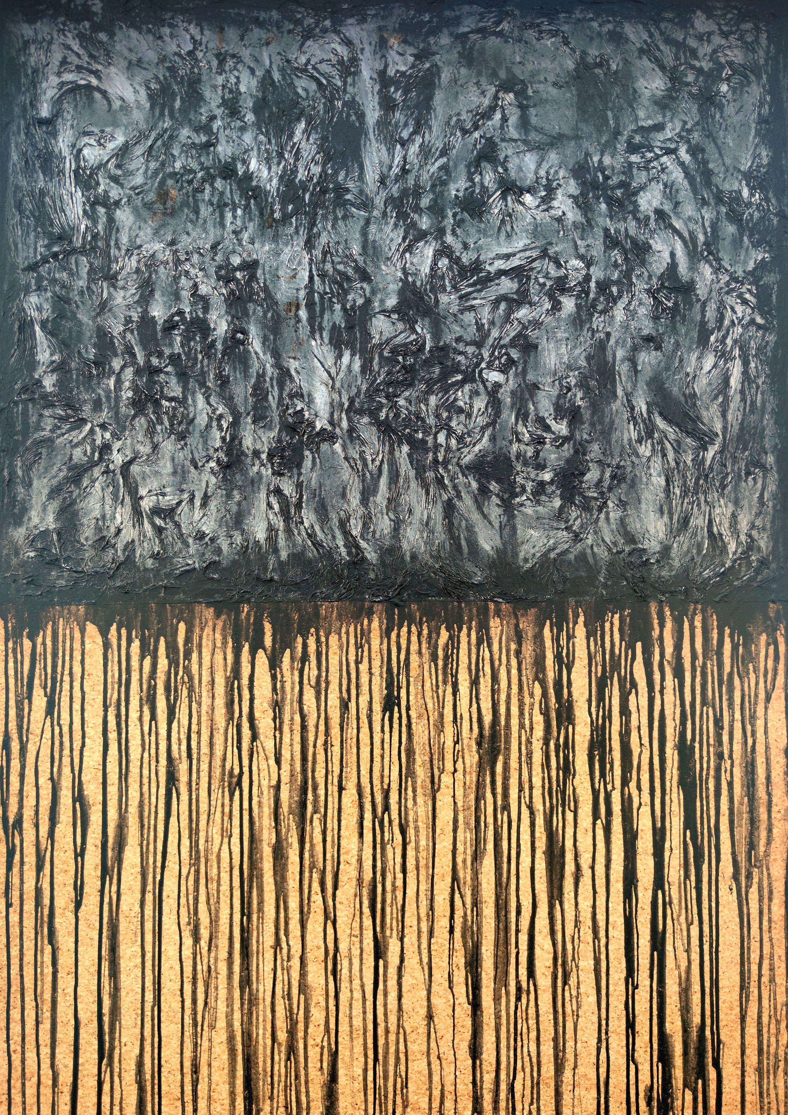 Carla Sá Fernandes Abstract Painting – Schwarzes Silber Nr. 2, Gemälde, Acryl auf Anderem