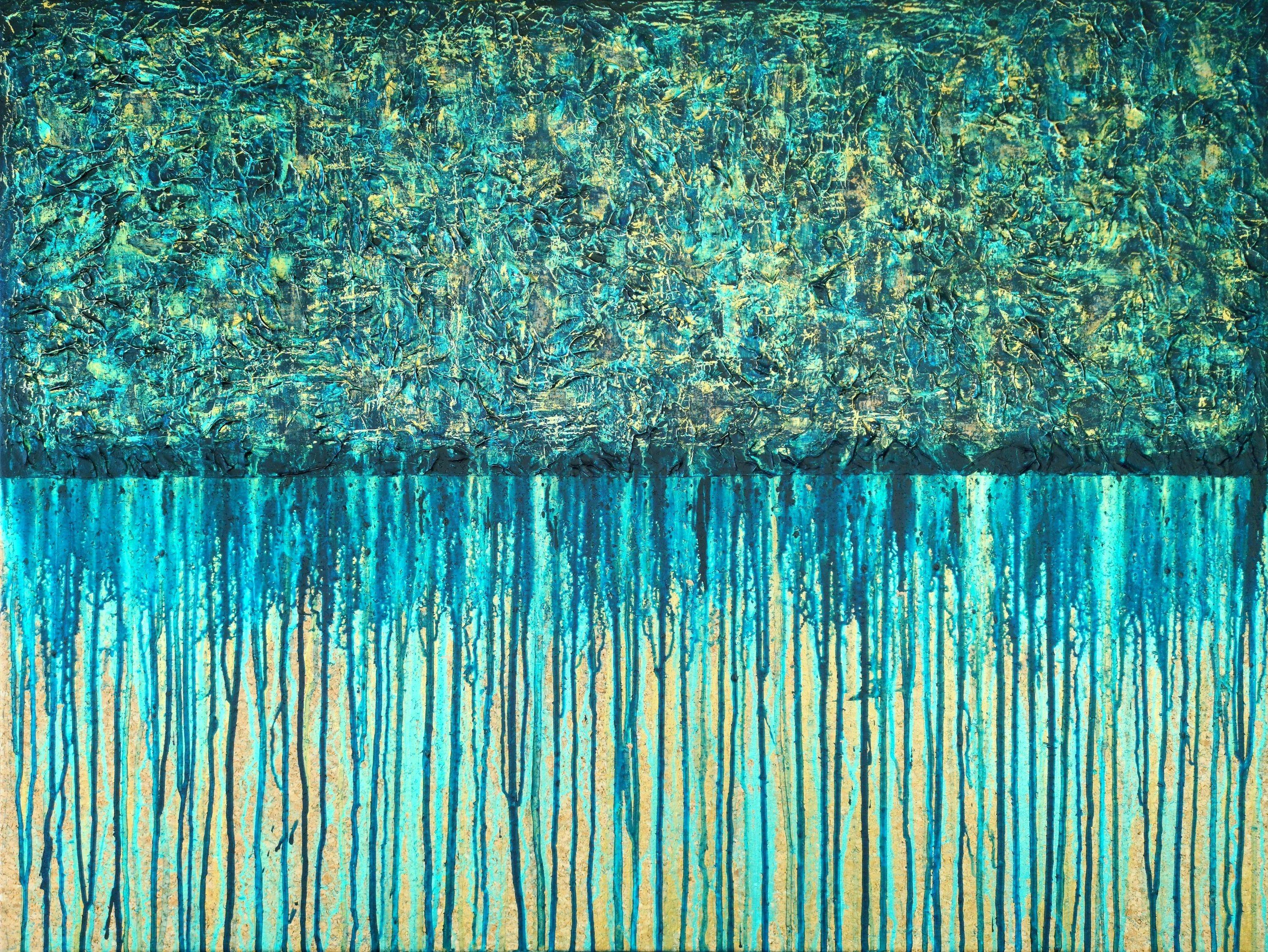 Carla Sá Fernandes Abstract Painting – Blaues Gold Nr. 5 (On Cork), Gemälde, Acryl auf Anderem