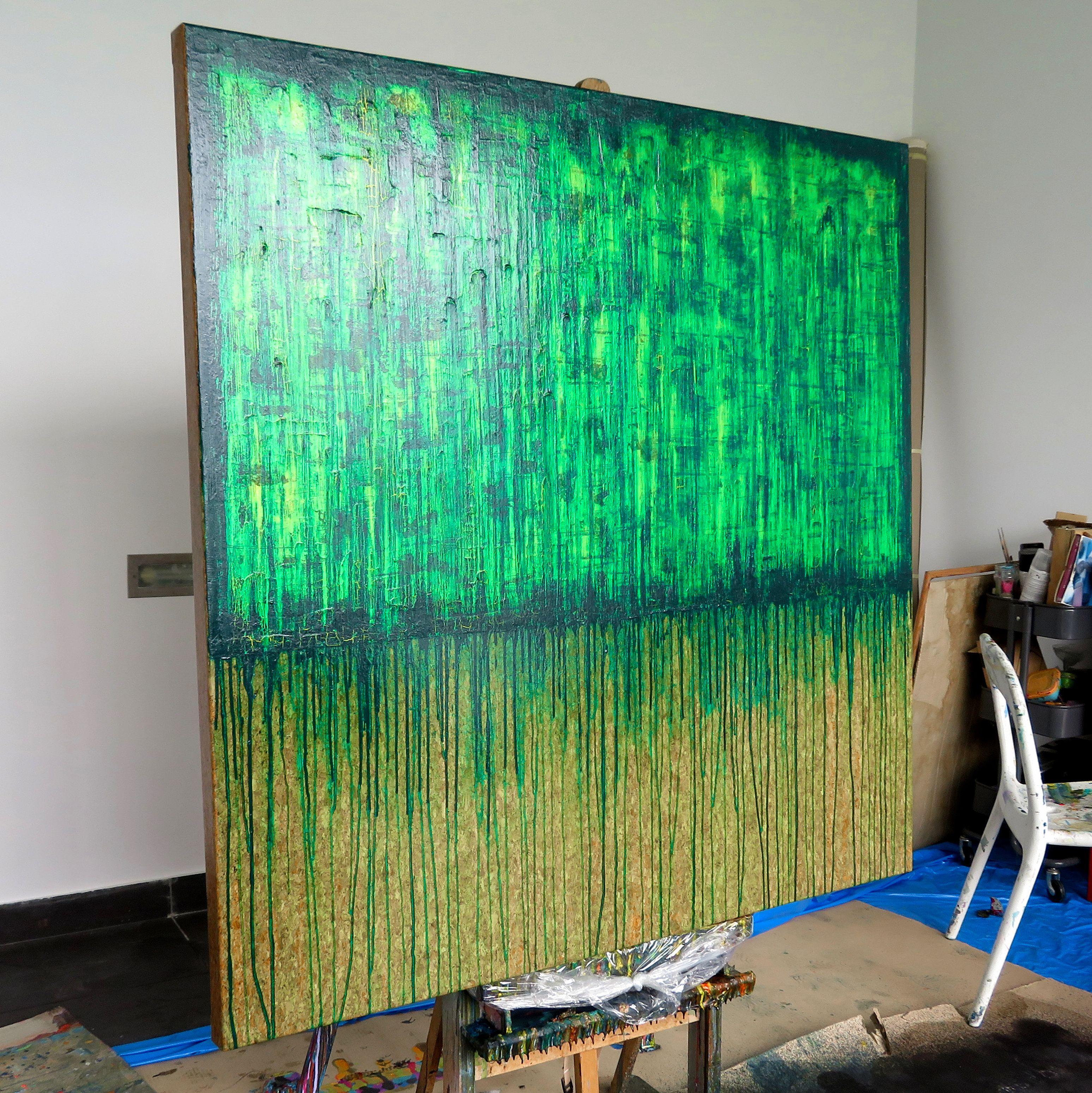 Grünes Nr. 1 (Auf Kork), Gemälde, Öl auf Anderem – Painting von Carla Sá Fernandes