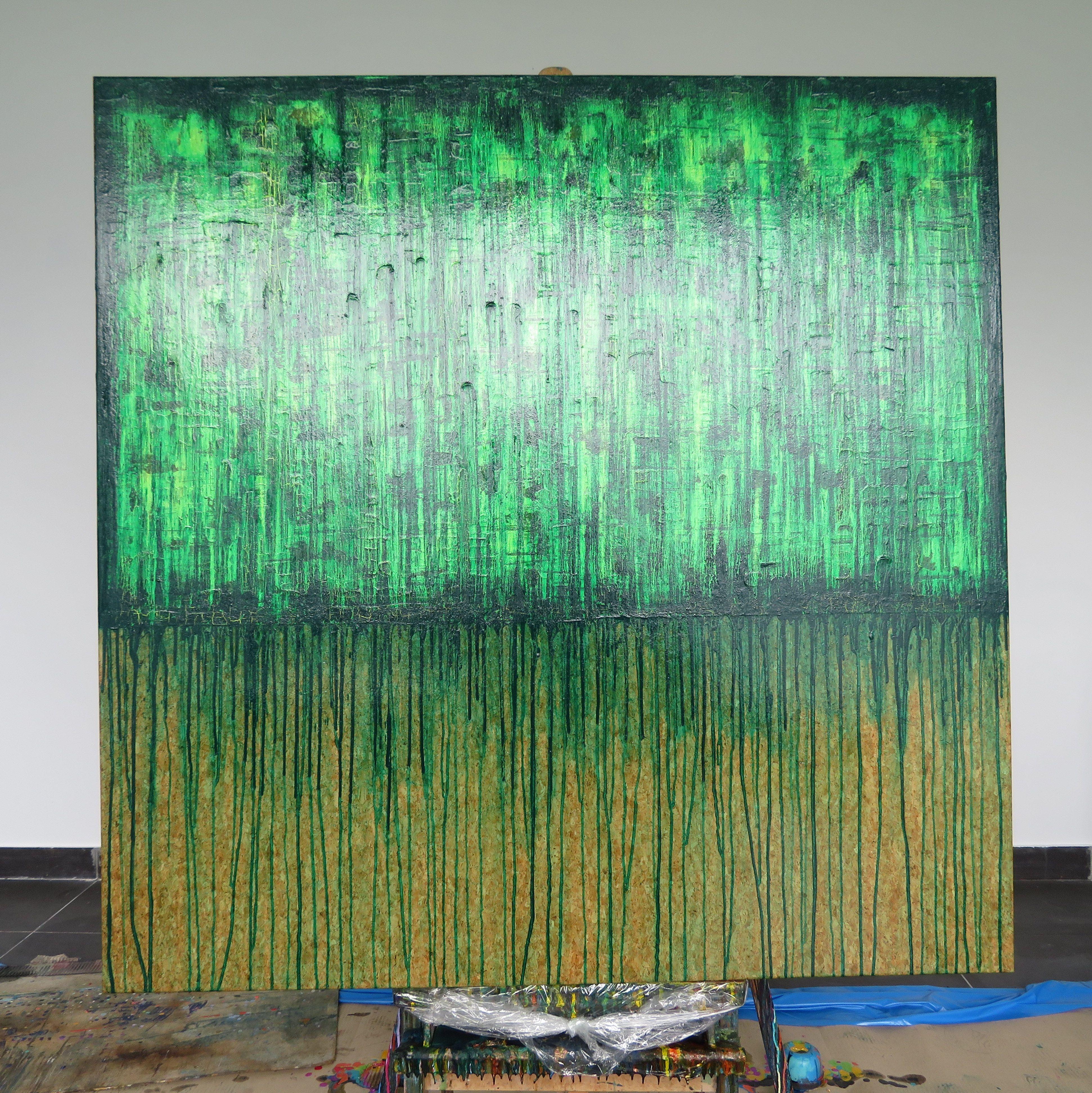 Grünes Nr. 1 (Auf Kork), Gemälde, Öl auf Anderem (Abstrakt), Painting, von Carla Sá Fernandes