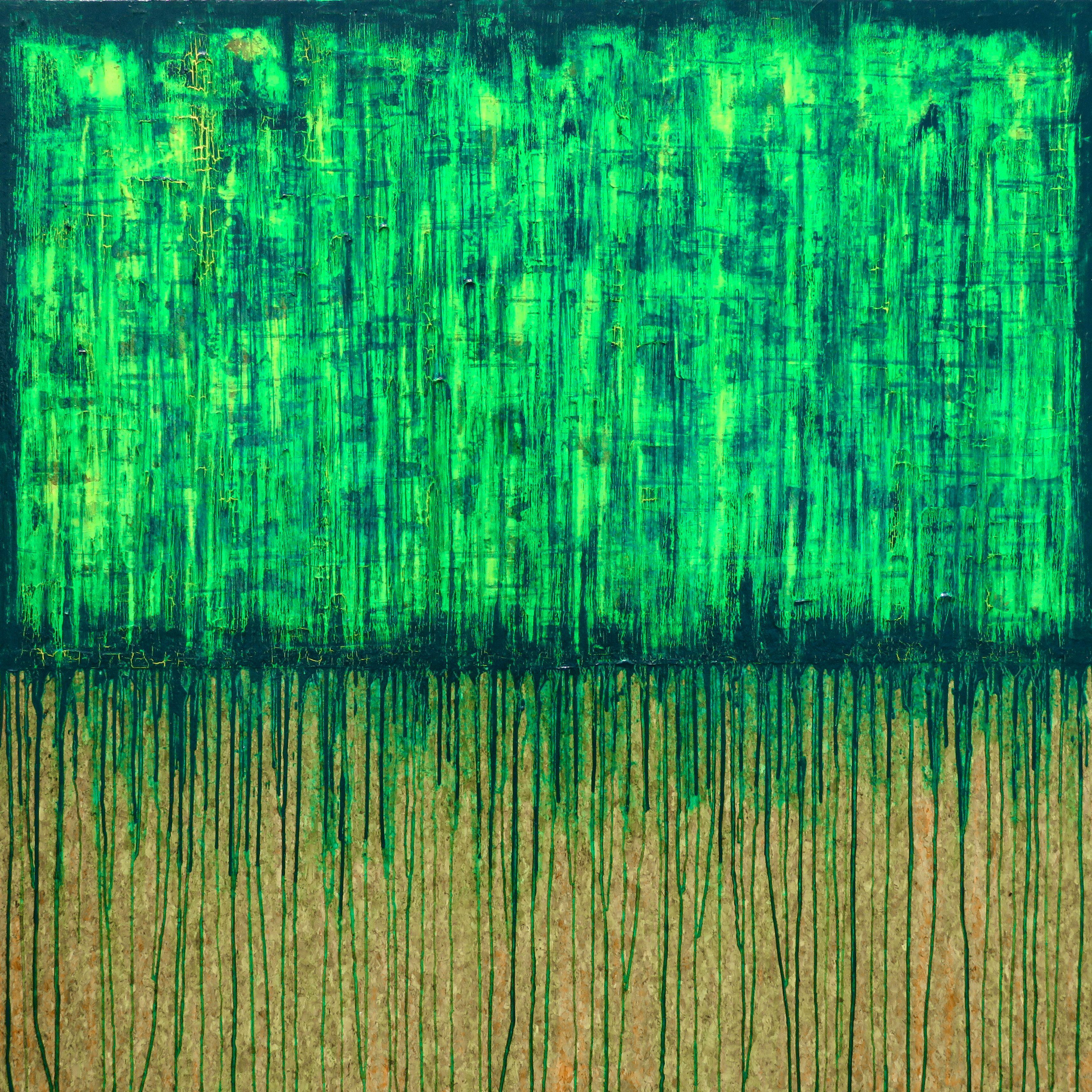 Carla Sá Fernandes Abstract Painting - Green No. 1 (On Cork), Painting, Oil on Other