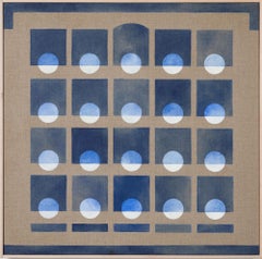 "Winter Grid in Indanthrone Blue 3", Exposed Linen, Geometric Abstraction, Calm