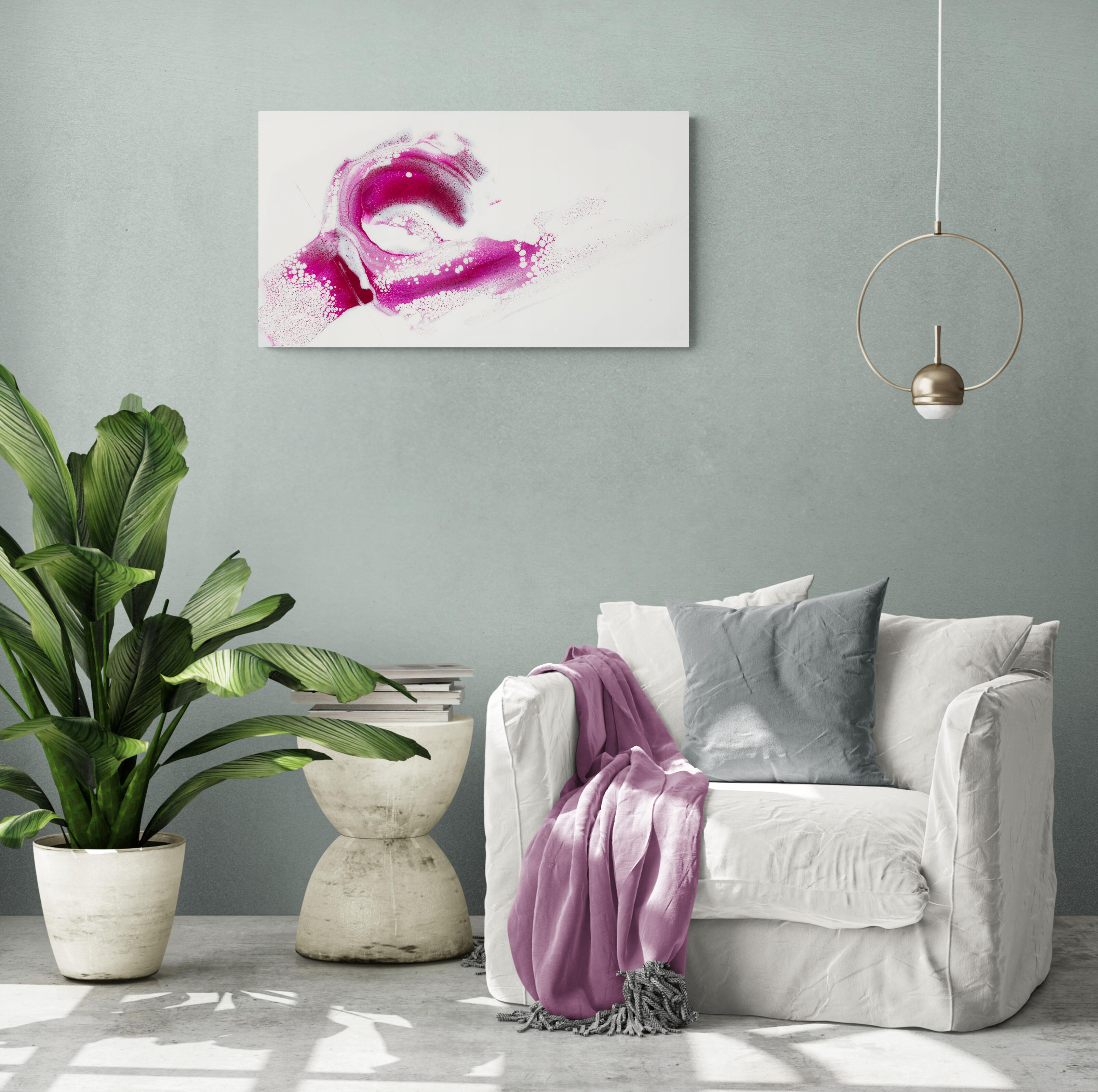 Magenta Sunrise, Original Contemporary Abstract Pink and White Paint Pour For Sale 3