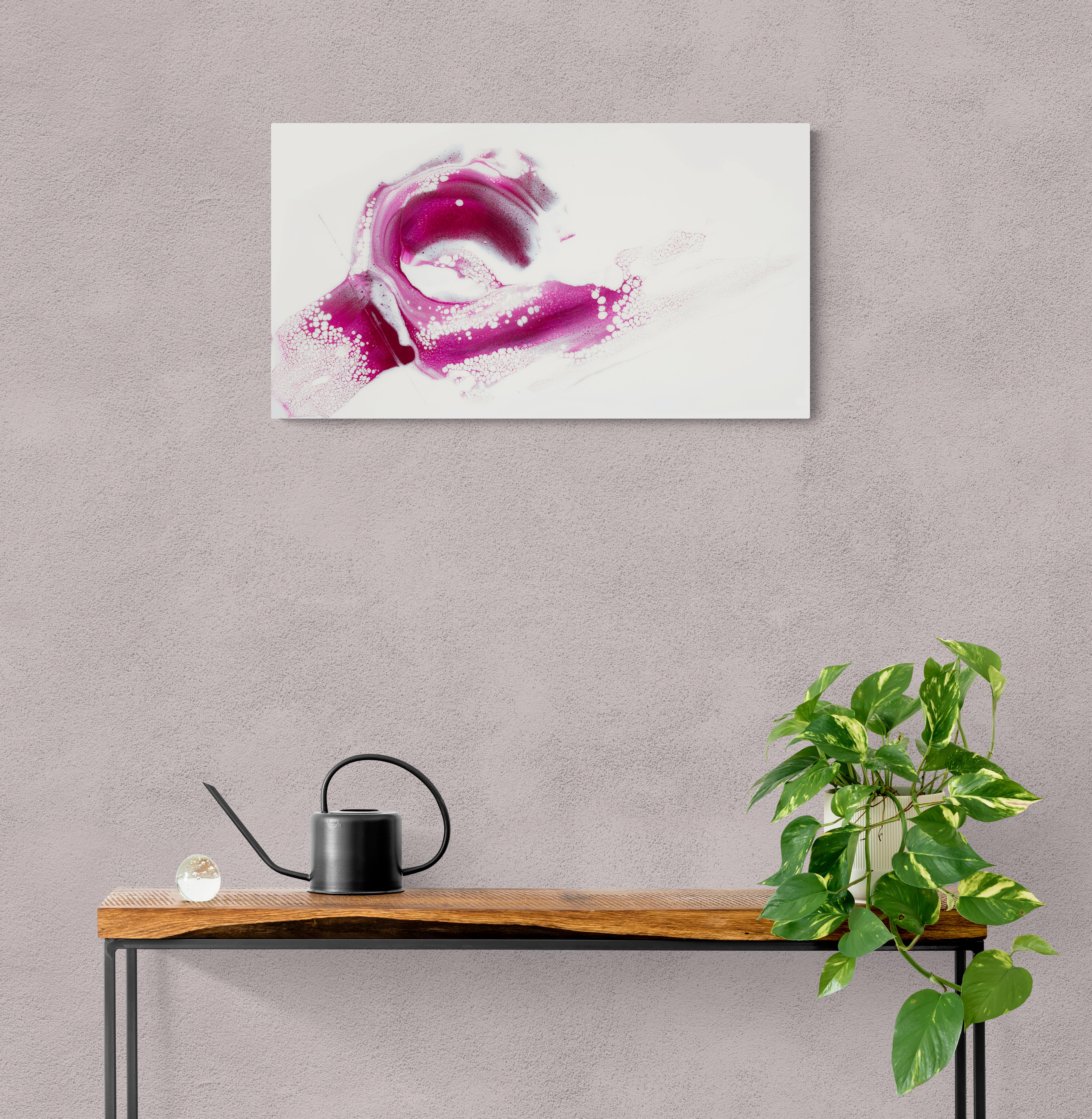 Magenta Sunrise, Original Contemporary Abstract Pink and White Paint Pour For Sale 4