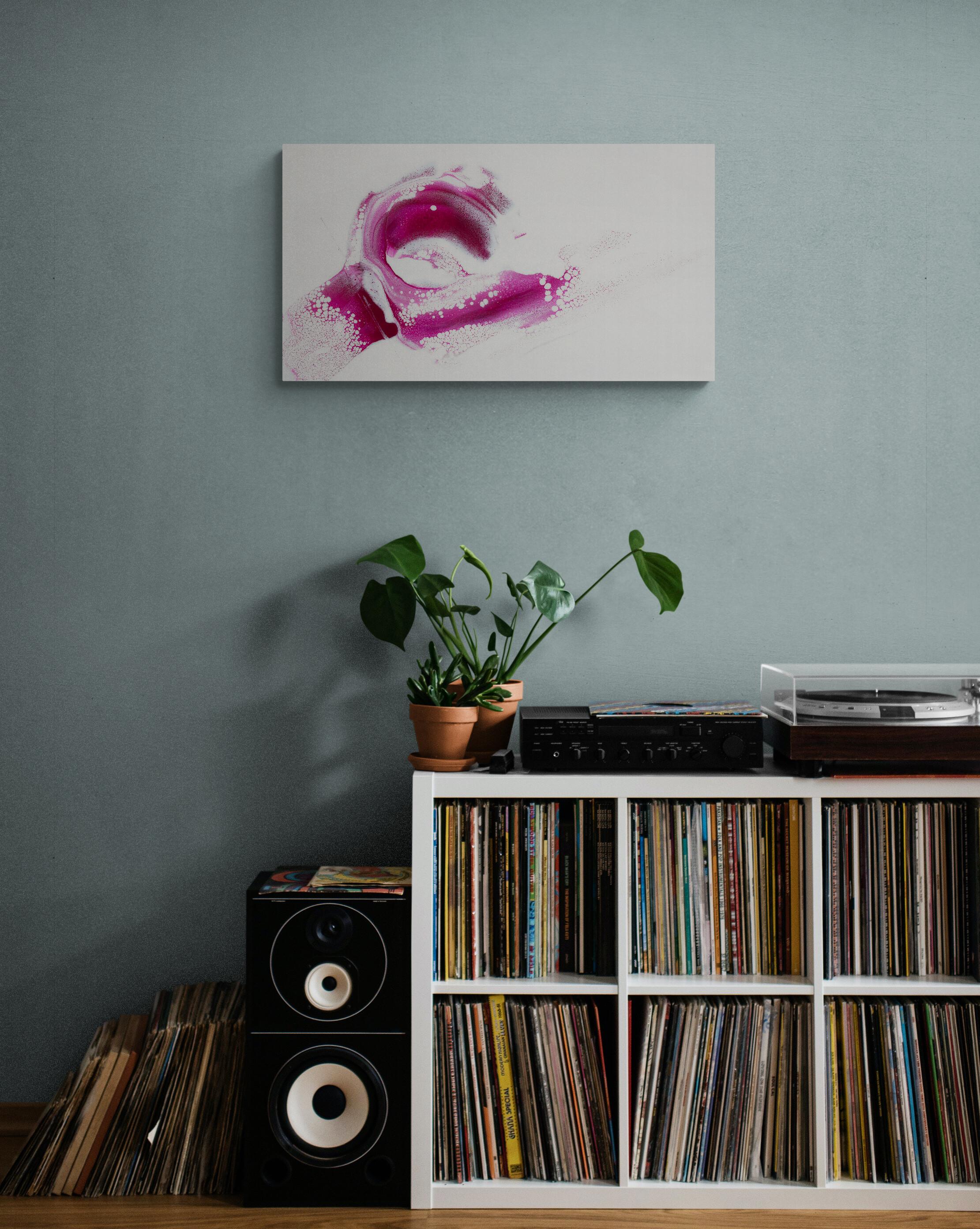 Peinture abstraite contemporaine originale Magenta Sunrise en rose et blanc en vente 6
