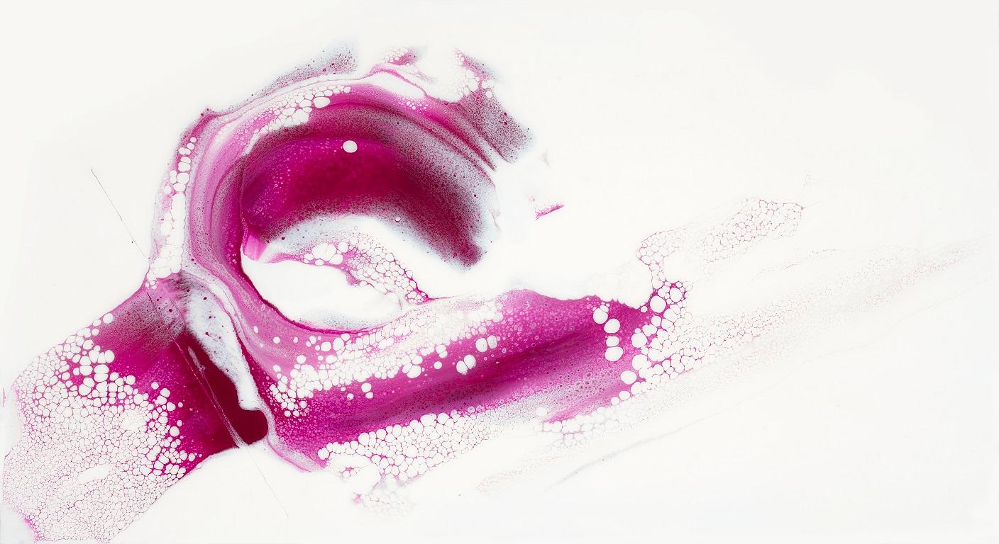 Magenta Sunrise, Original Contemporary Abstract Pink and White Paint Pour