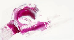 Magenta Sunrise, Original Contemporary Abstract Pink and White Paint Pour