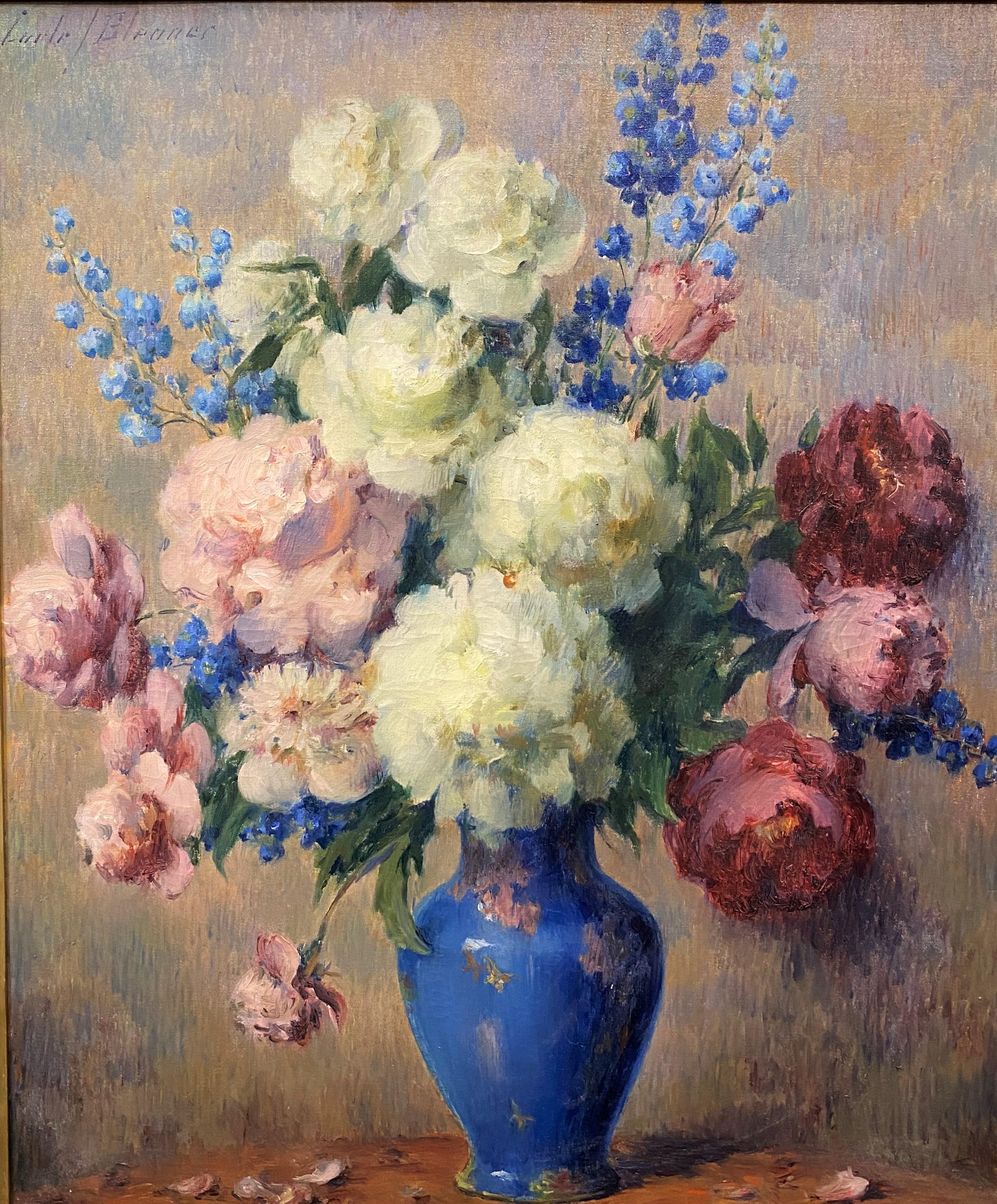 Pfingstrosen und Delphinium – Painting von Carle J Blenner