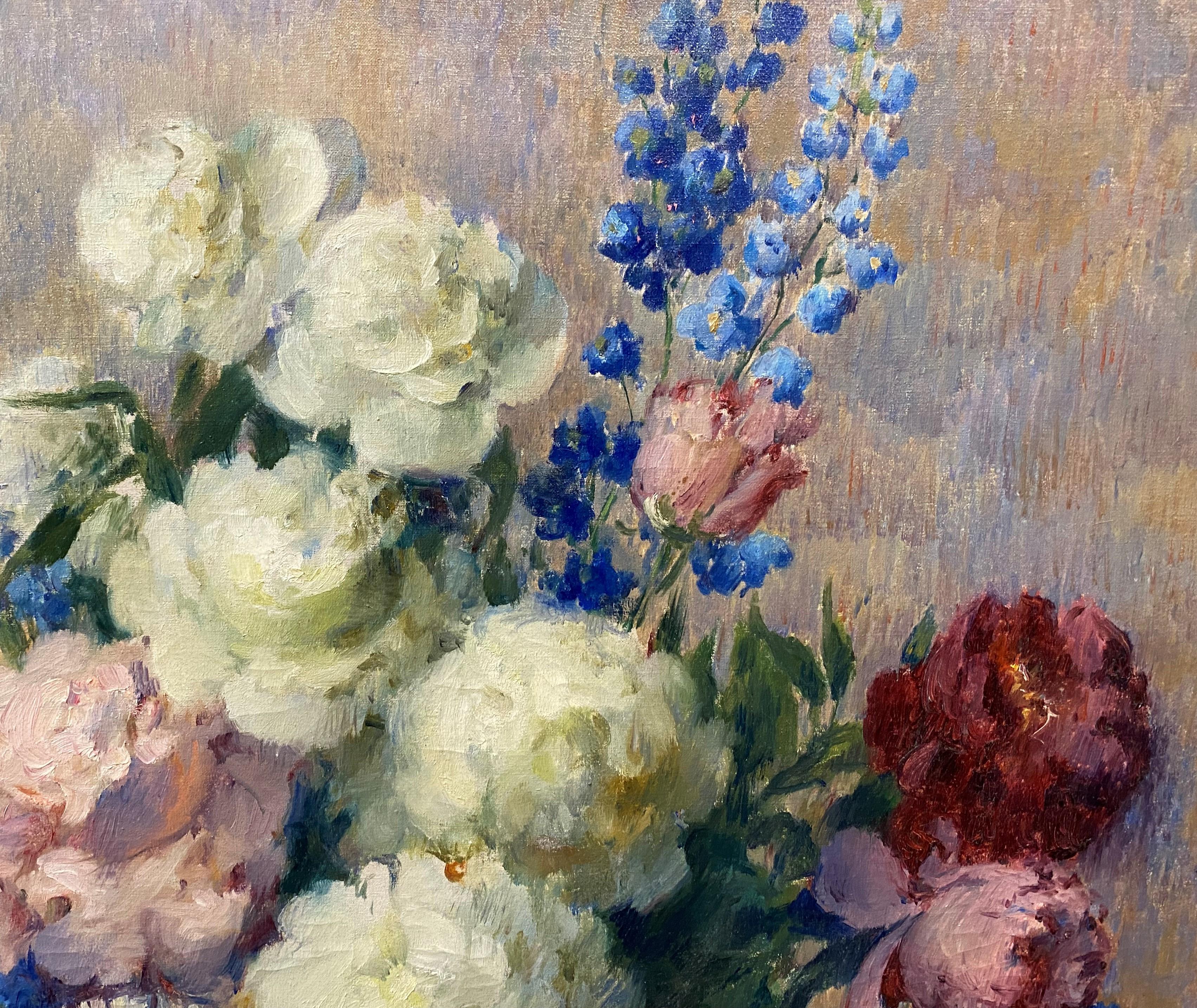 Pfingstrosen und Delphinium (Realismus), Painting, von Carle J Blenner