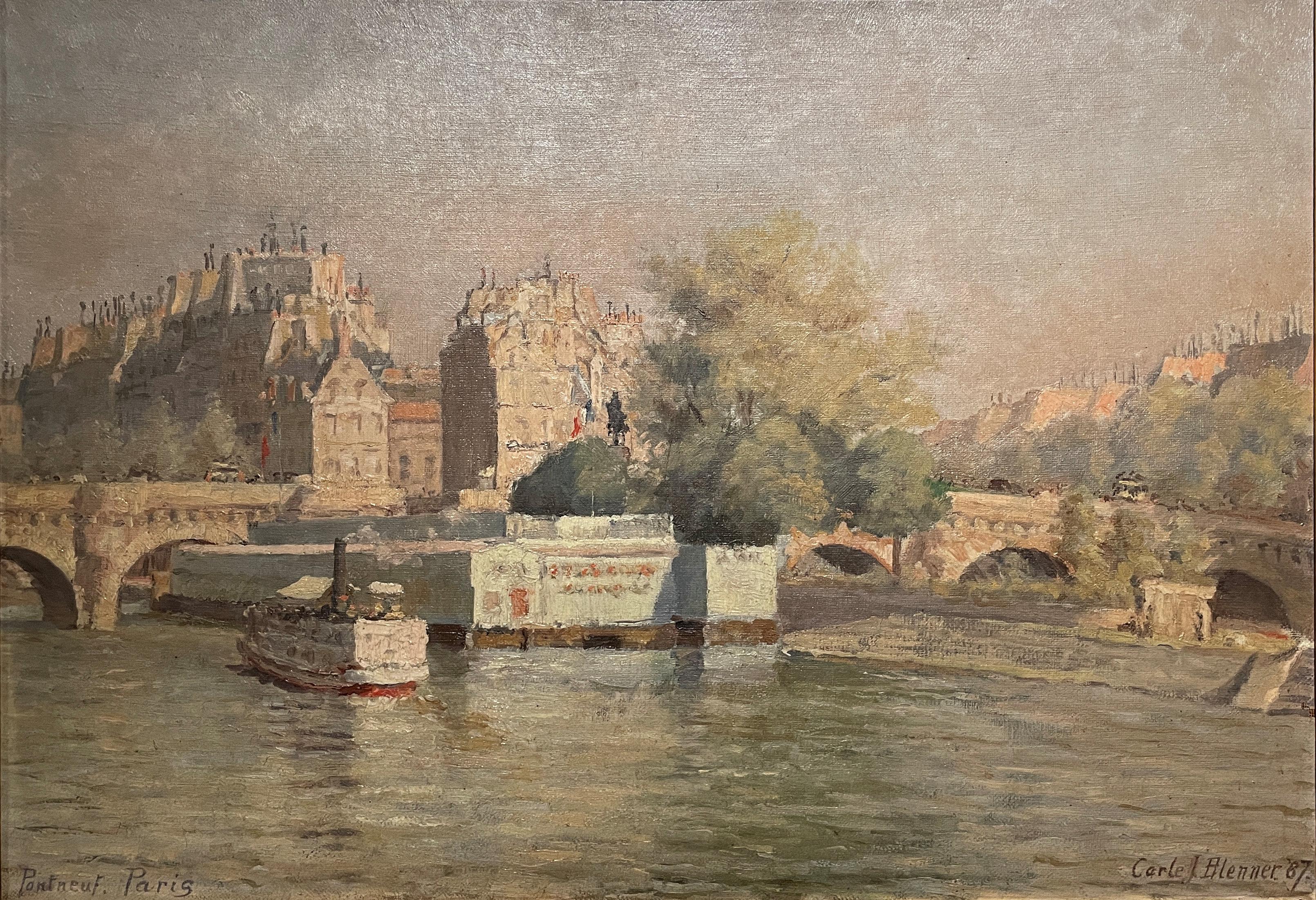 Carle J Blenner Landscape Painting – ""Pont Neuf, Seine, Paris, Frankreich"" Carle Blenner, Amerikanischer Impressionismus