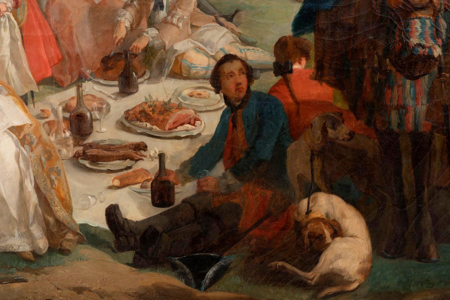 Carle Van Loo, La Halte De Chasse, Öl auf Leinwand, Französische Schule des 19. Jahrhunderts (Handbemalt) im Angebot
