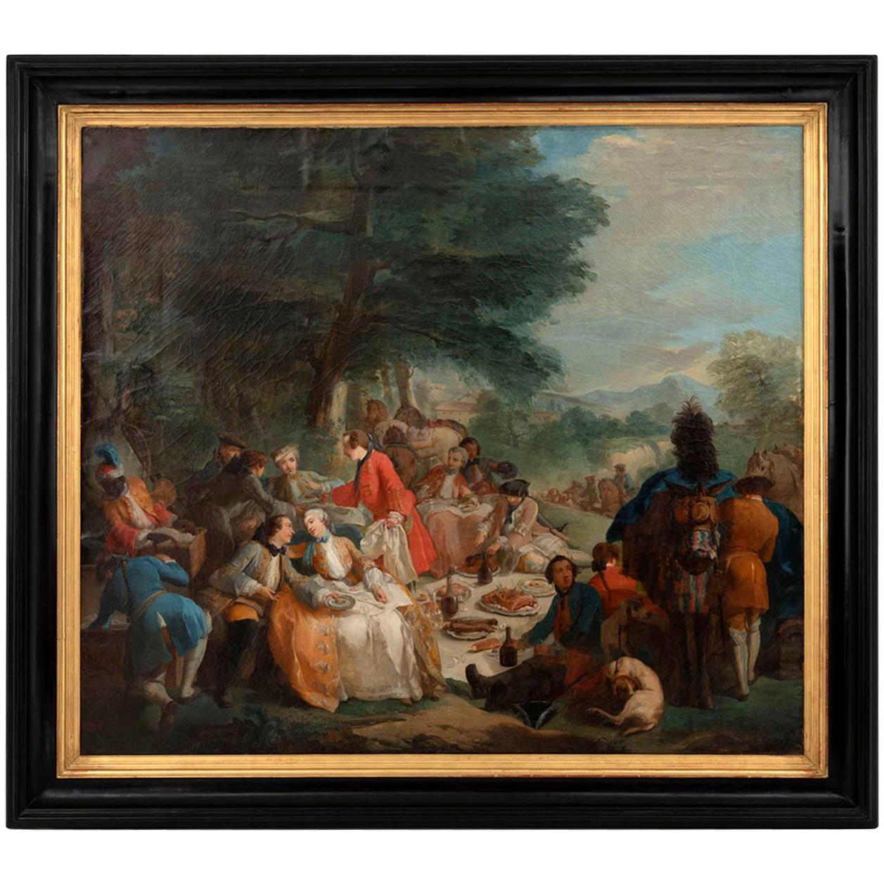 Carle Van Loo, La Halte De Chasse, Öl auf Leinwand, Französische Schule des 19. Jahrhunderts im Angebot