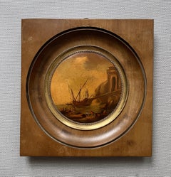Antique The Port Of Toulon, Miniature Painting After Vernet