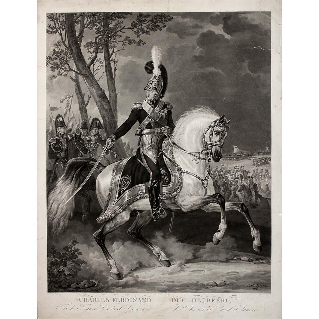 1817 original engraving by Carle Vernet - Charles Ferdinand, Duc de Berri