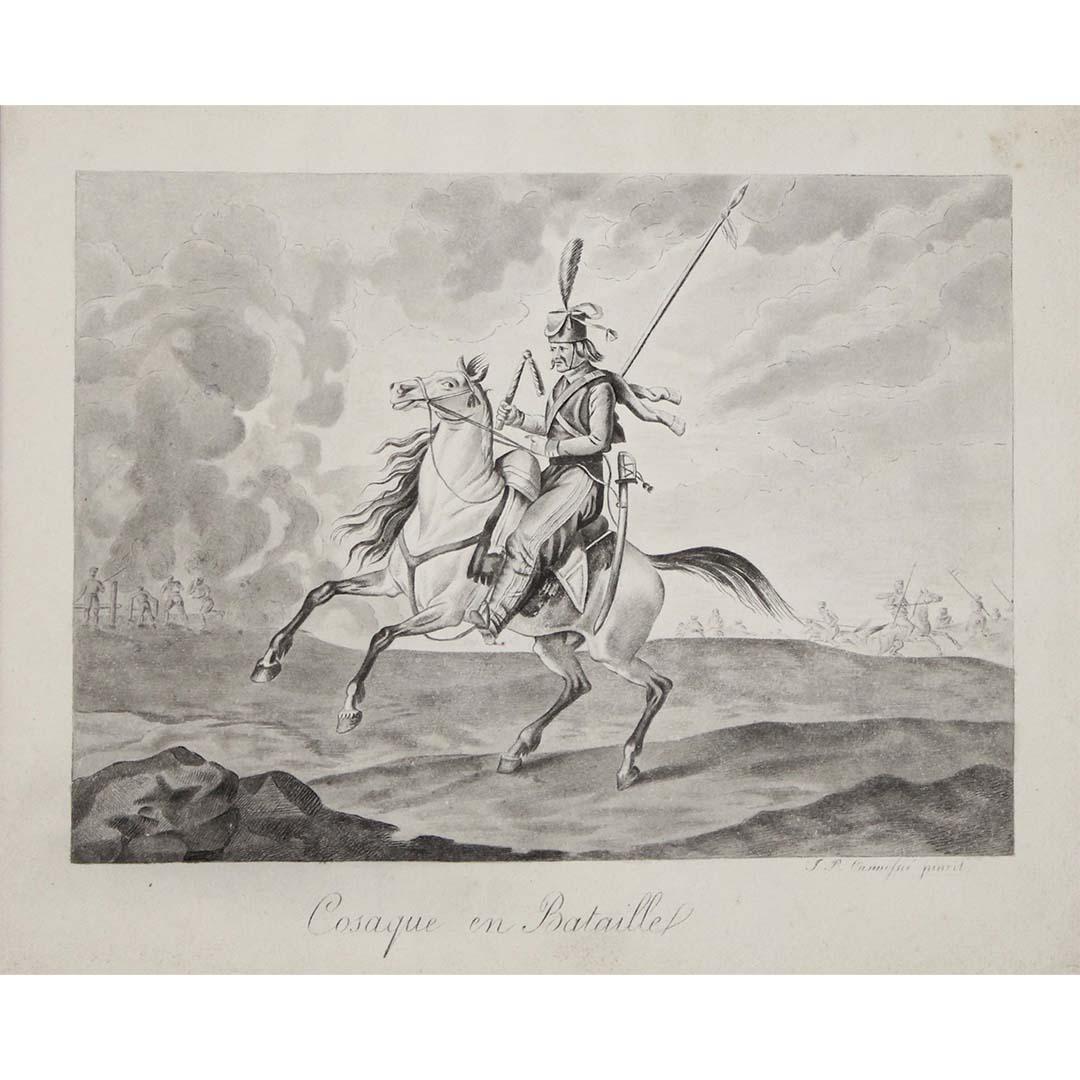 Circa 1820 Carle Vernet Engraving Cossack Horseman Battle Scene