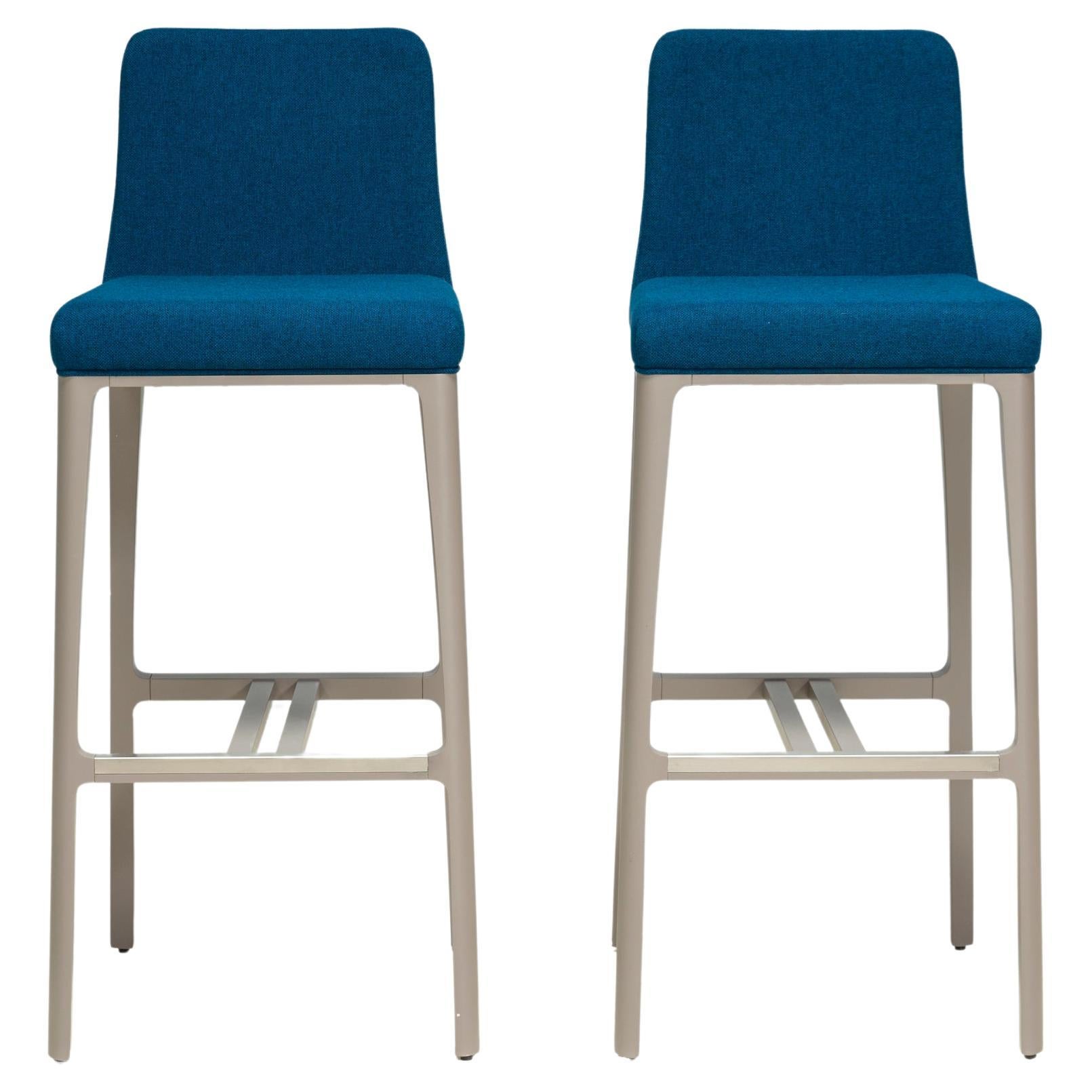 Carlesi Tonelli Studio for Roche Bobois Grey & Blue AIDA Bar Stools, Set of 2