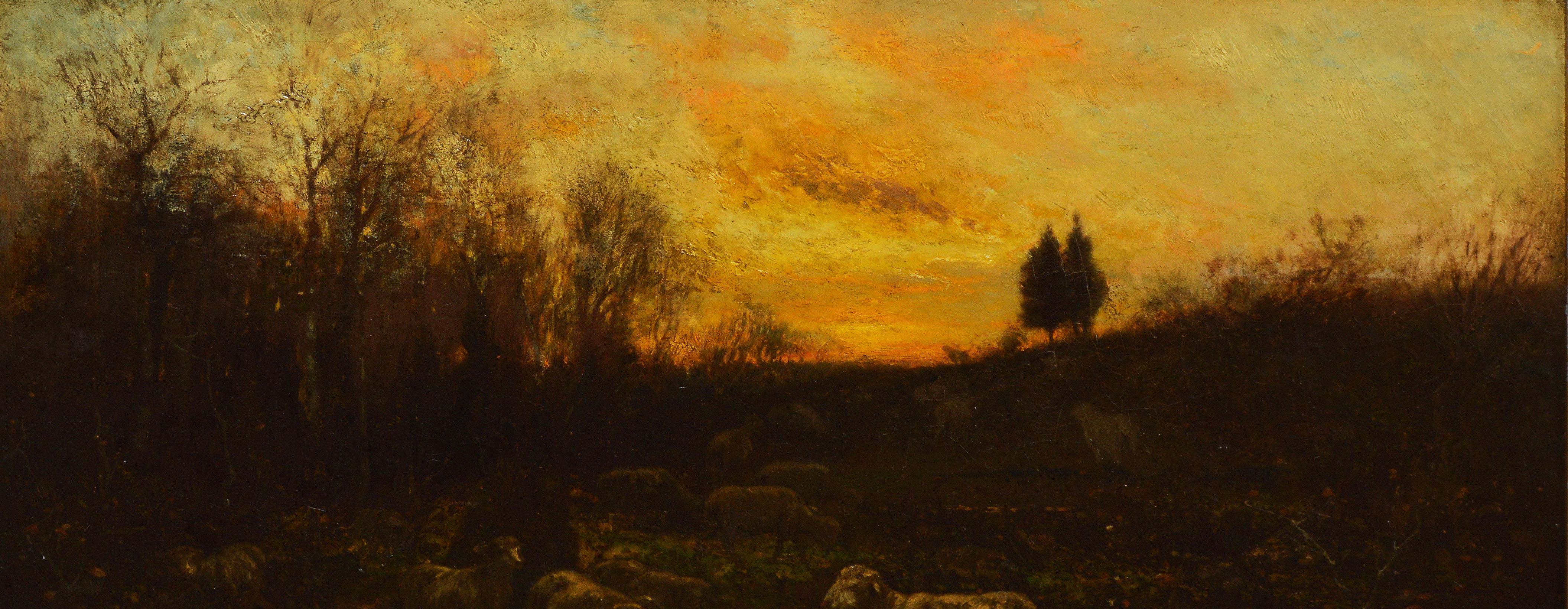 Antique American Tonalist Sunset Sheep Landscape Oil Painting,  Carleton Wiggins 3