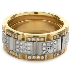 Carlex 18 Karat Yellow and White Gold Diamond Square Link Band