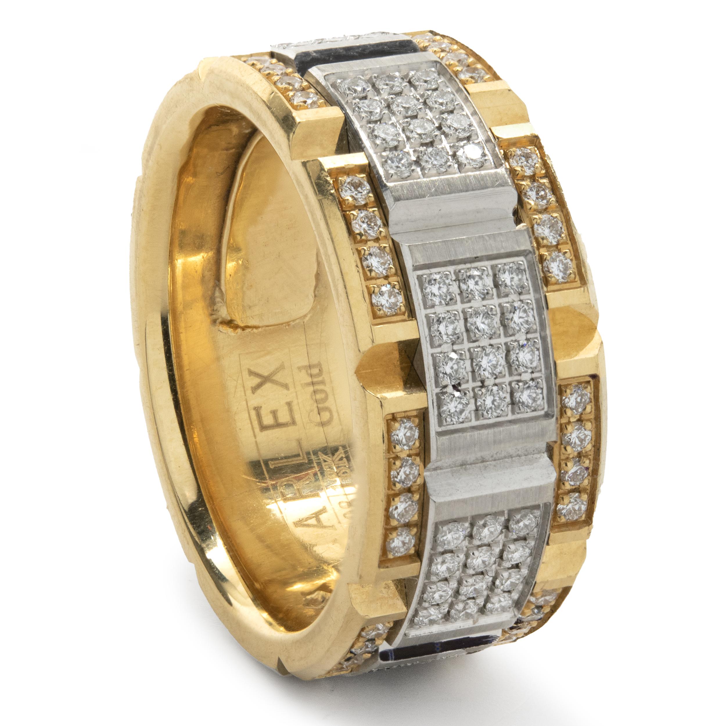 Round Cut Carlex 18 Karat Yellow and White Gold Diamond Square Link Band For Sale