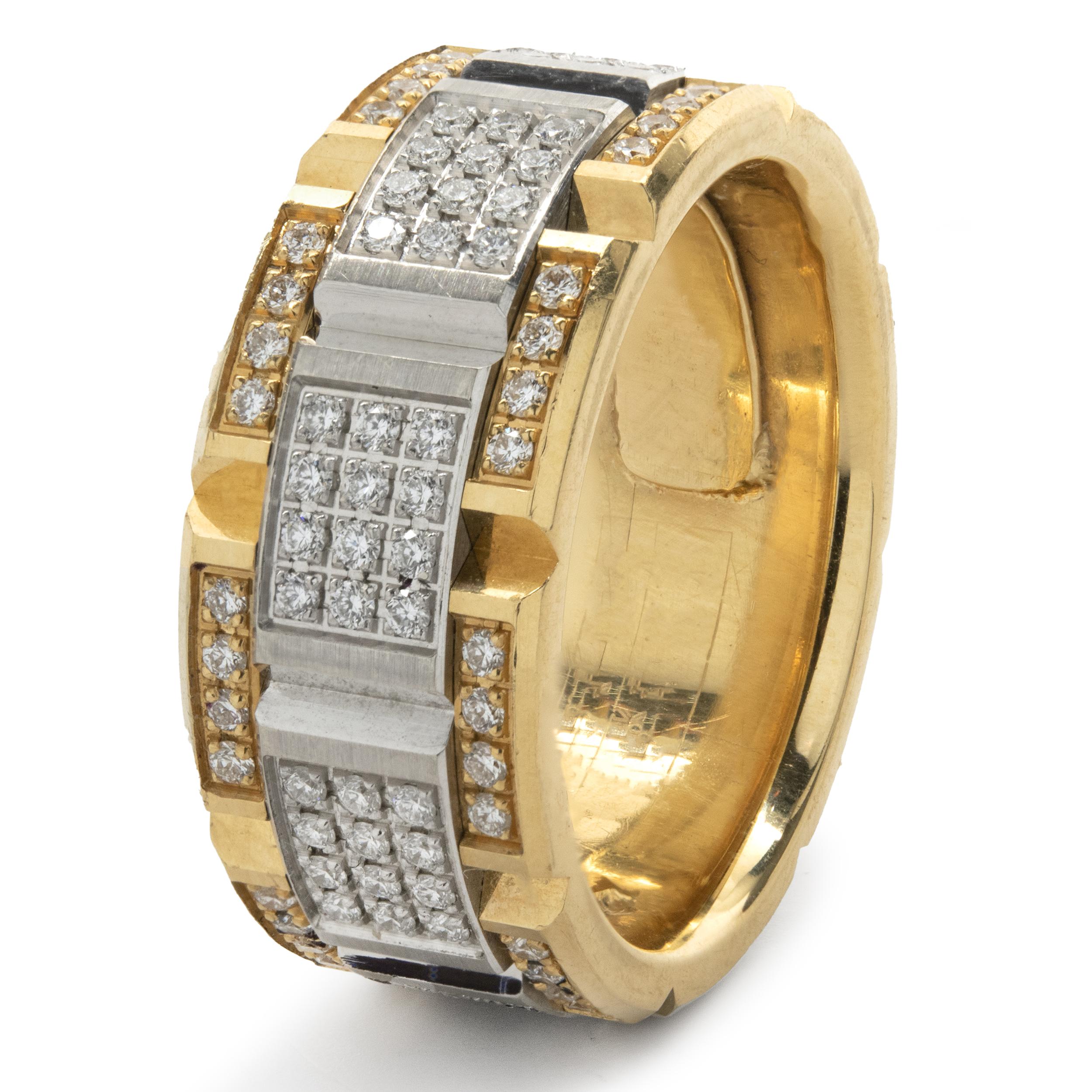 Carlex 18 Karat Yellow and White Gold Diamond Square Link Band In Excellent Condition For Sale In Scottsdale, AZ