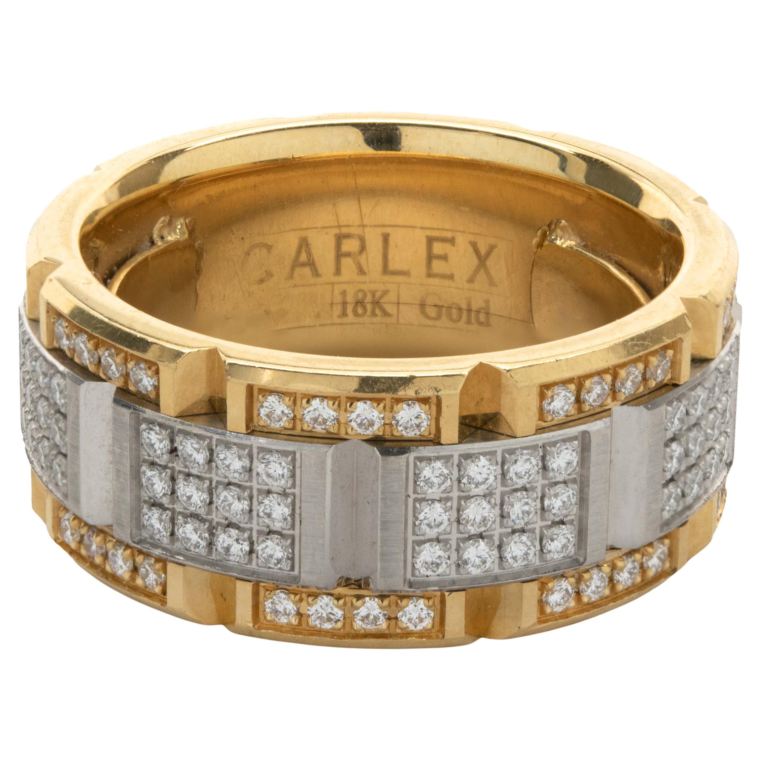 Carlex 18 Karat Yellow and White Gold Diamond Square Link Band For Sale
