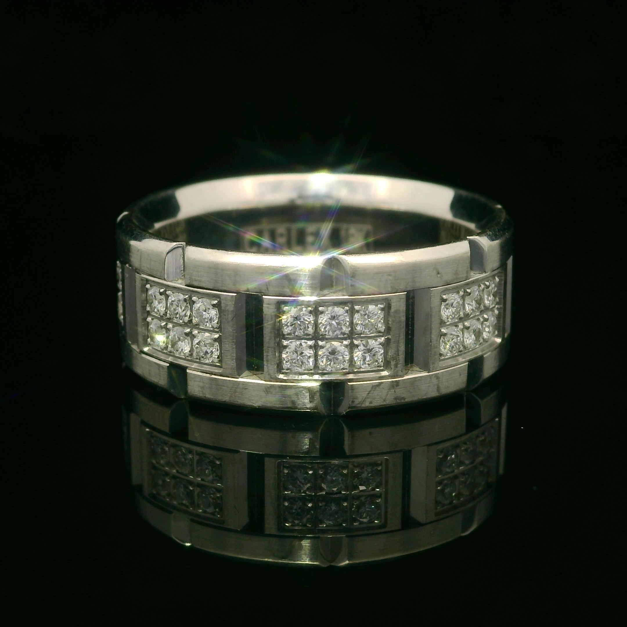 Taille ronde Carlex Homme or blanc 18k 0.75ctw Diamond Brick anneau de mariage 9mm large en vente