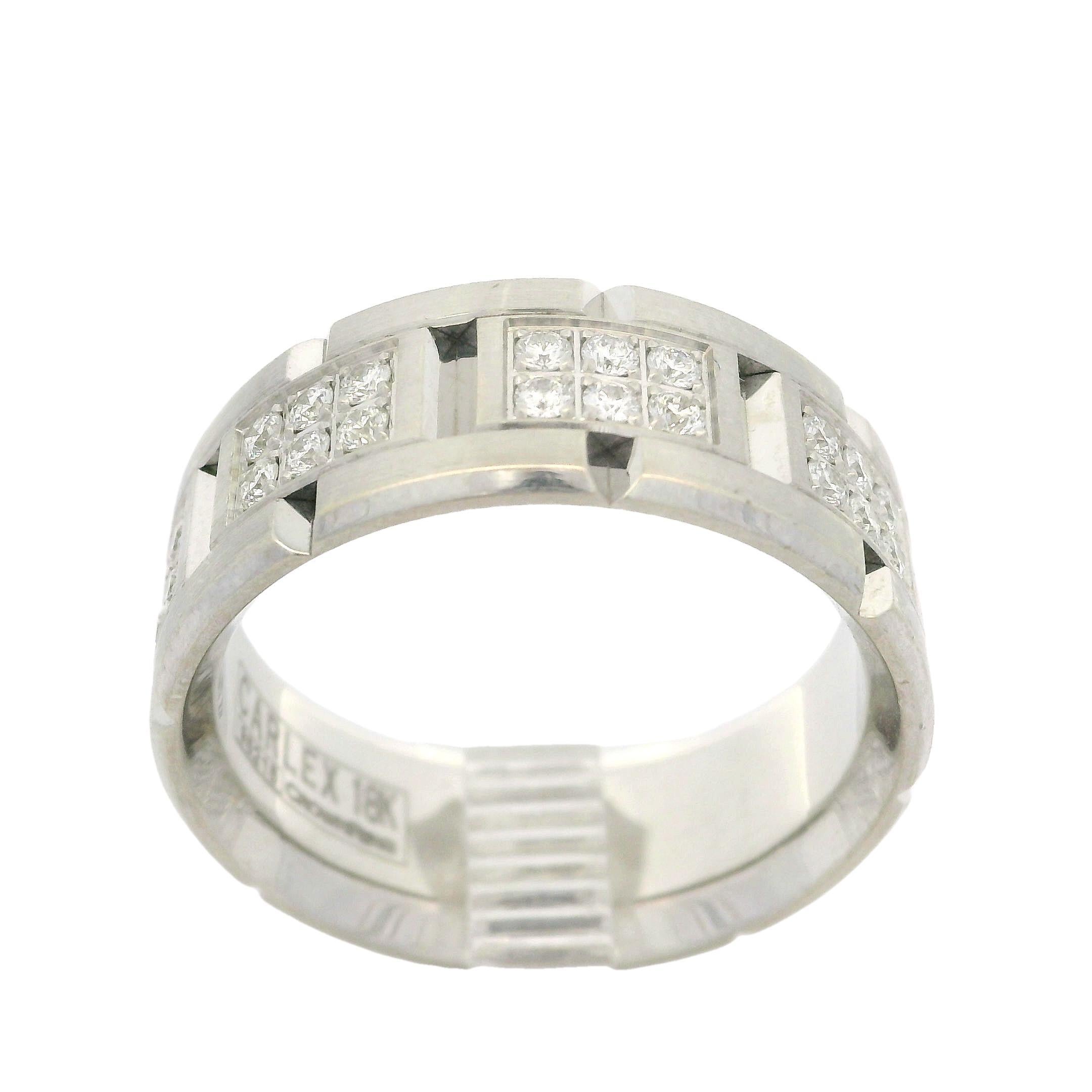 Carlex Homme or blanc 18k 0.75ctw Diamond Brick anneau de mariage 9mm large Pour hommes en vente