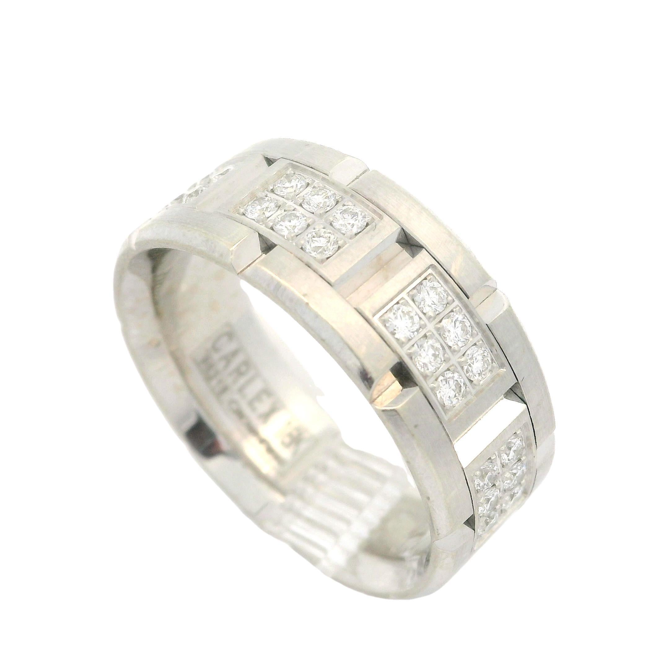 Carlex Homme or blanc 18k 0.75ctw Diamond Brick anneau de mariage 9mm large en vente 1