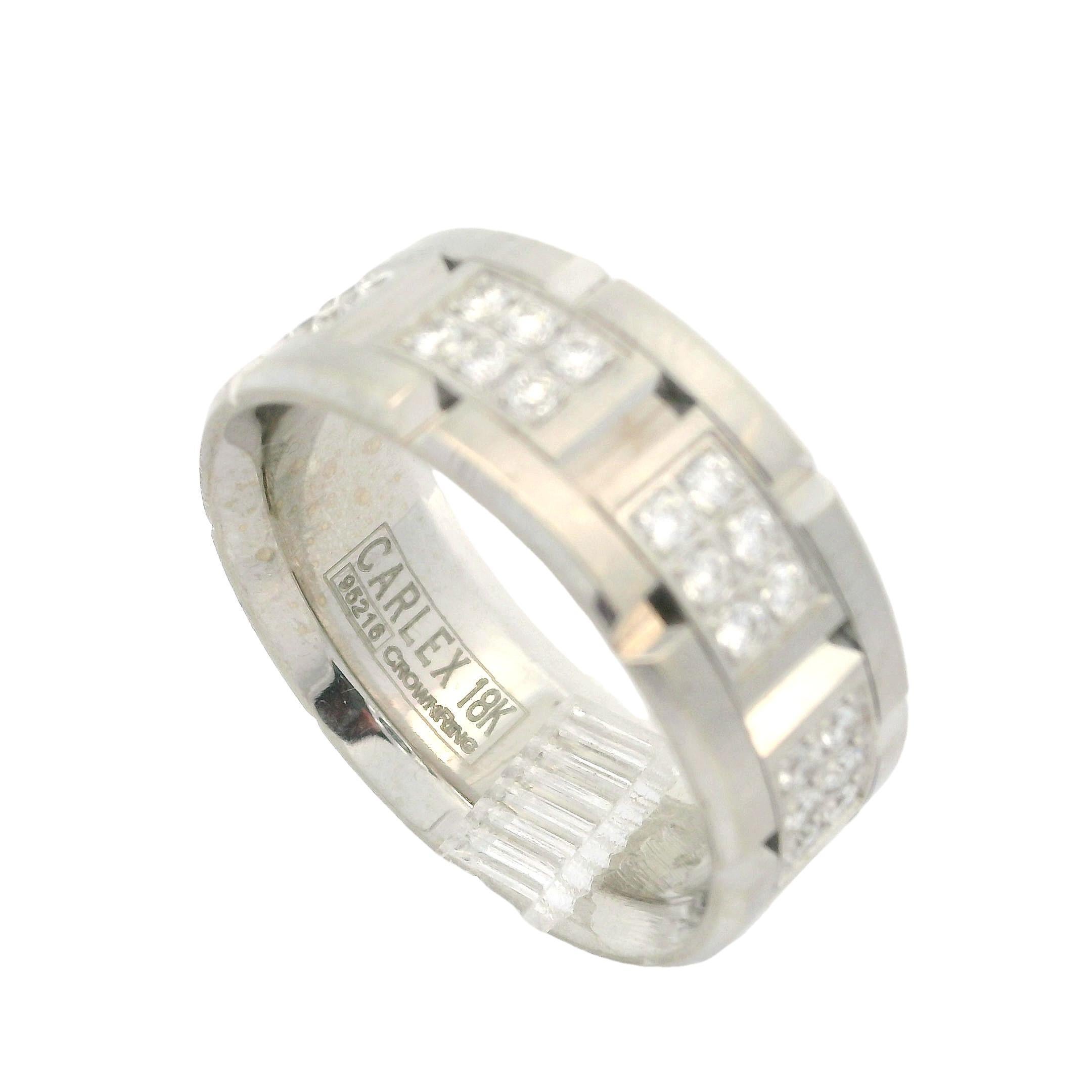 Carlex Homme or blanc 18k 0.75ctw Diamond Brick anneau de mariage 9mm large en vente 2
