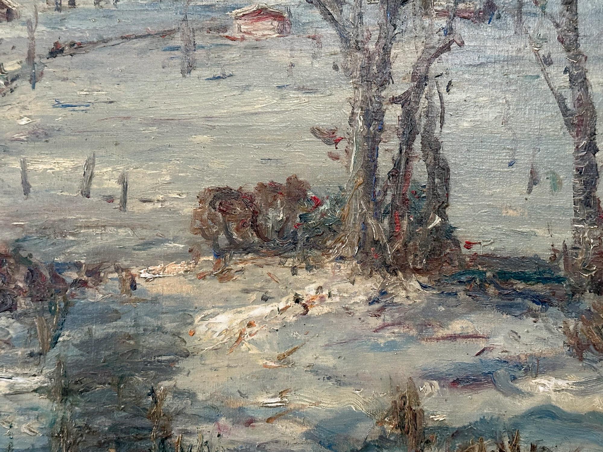 Peinture à l'huile impressionniste du milieu du siècle dernier « Neve in Val Ceresio », paysage en neige - Painting de Carlo Aimetti 