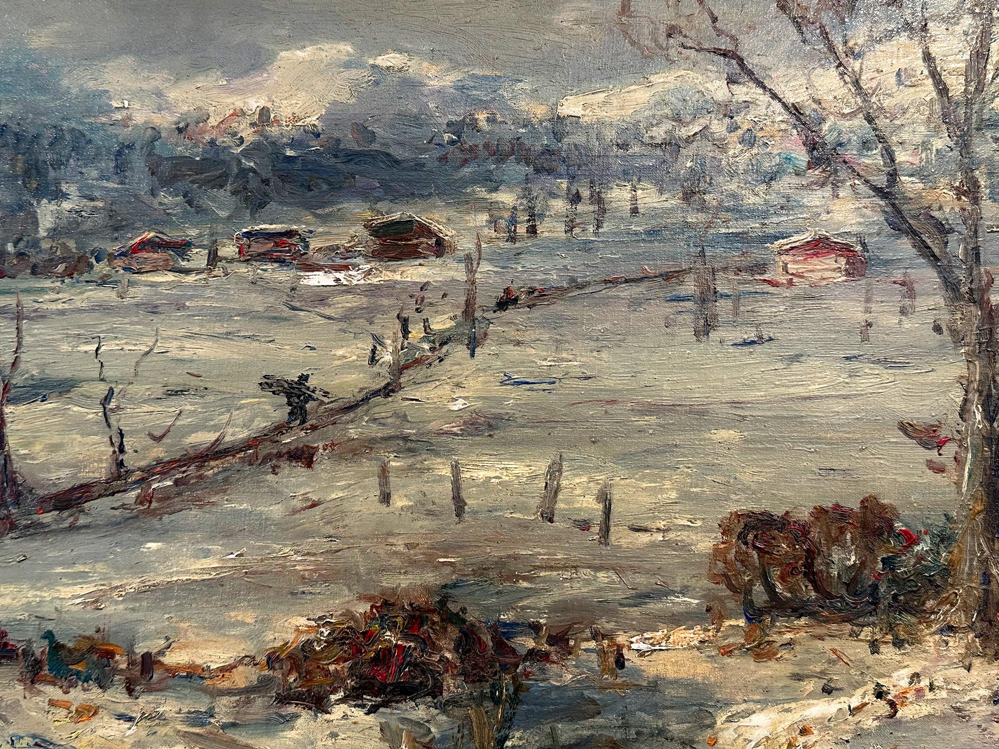 Peinture à l'huile impressionniste du milieu du siècle dernier « Neve in Val Ceresio », paysage en neige en vente 16