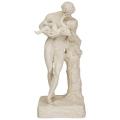 Carlo Albacini Silenus with Infant Bacchus White Parian Figure
