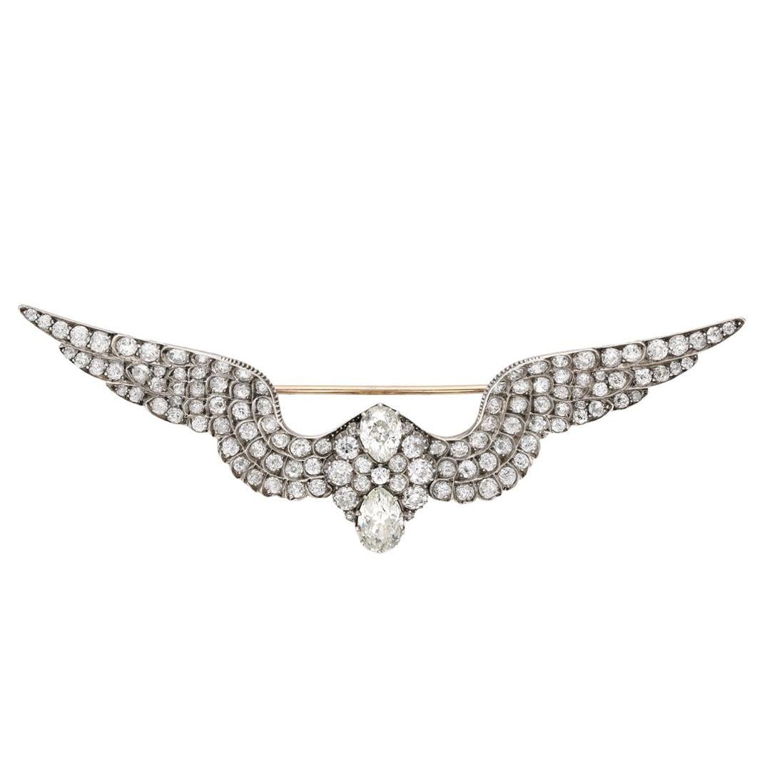 Carlo and Arthur Giuliano Antique Diamond Wing Brooch circa 1900 For Sale