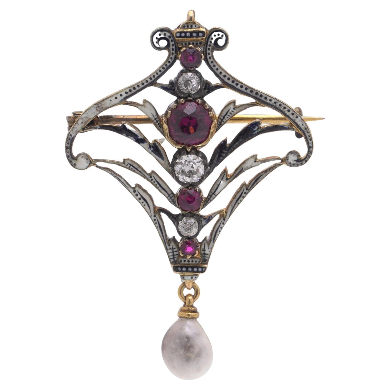 Carlo & Arthur Giuliano in oro e argento 18kt con rubino, granato, diamante, perla ed en.