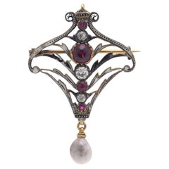 Carlo & Arthur Giuliano 18kt gold and silver Ruby, Garnet, Diamond brooch