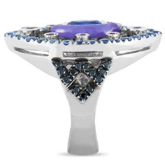 Carlo Barberis 18 Karat White Gold Black Diamond and Sapphire Ring