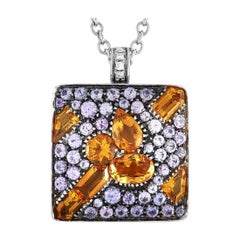 Carlo Barberis 18K White Gold 0.04 Carat Diamond, Sapphire and Citrine Necklace