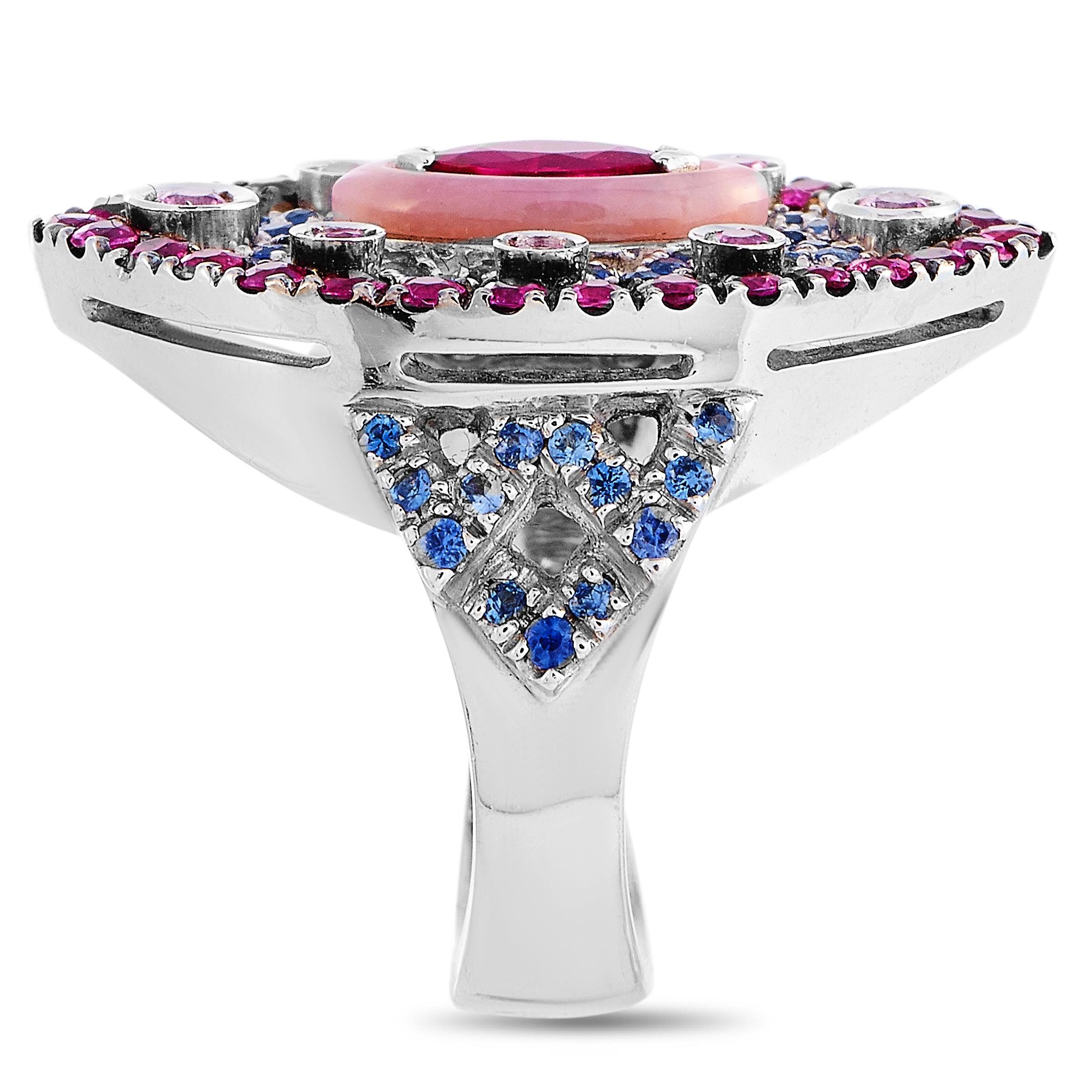 Carlo Barberis 18 Karat White Gold Sapphire and Ruby Marquise Ring In New Condition In Southampton, PA