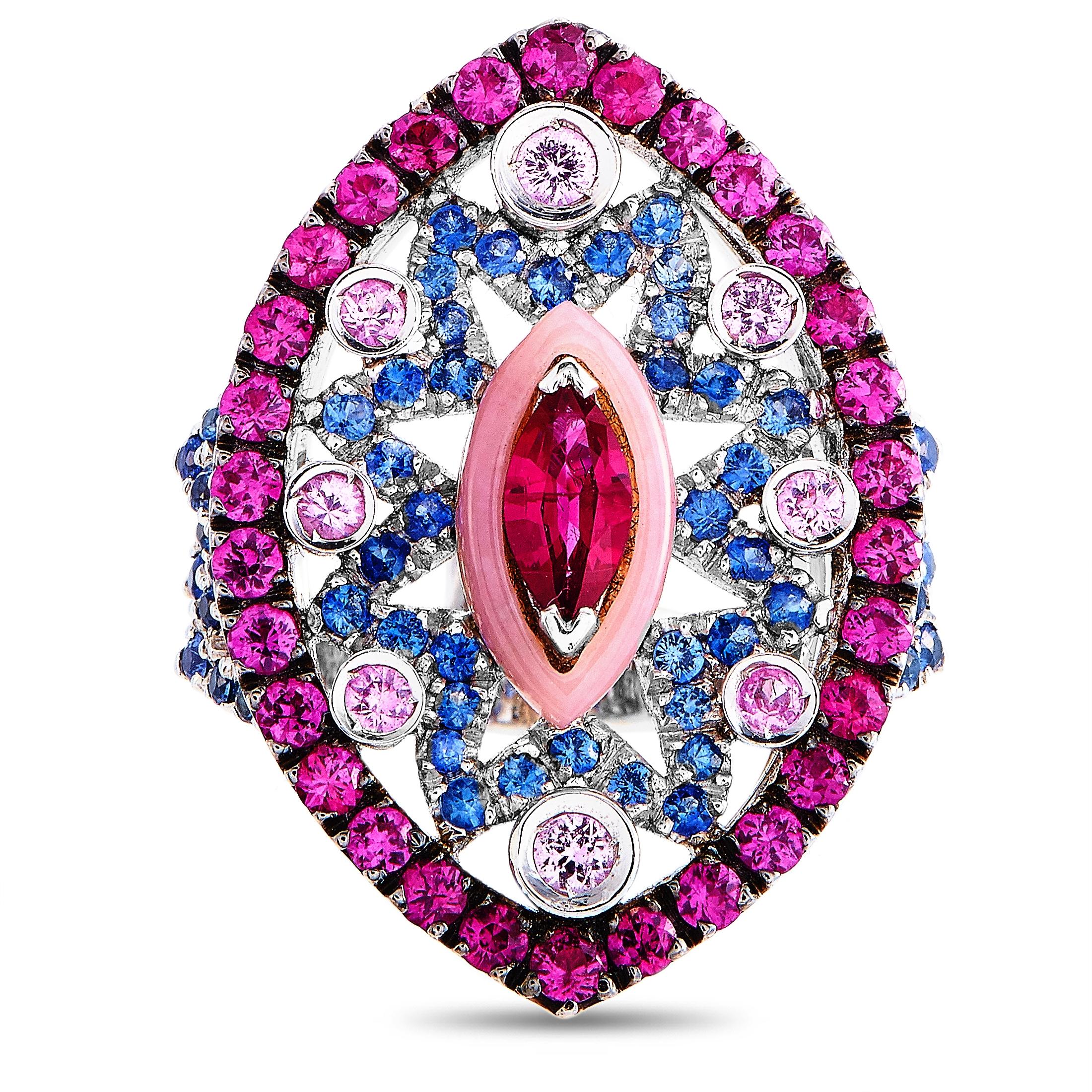 Carlo Barberis 18 Karat White Gold Sapphire and Ruby Marquise Ring 2