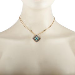 Carlo Barberis 18K Yellow Gold 0.35 ct Diamond, Sapphire and Turquoise Necklace