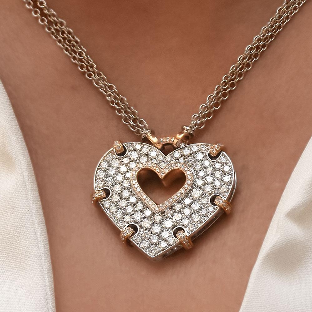 Modern Carlo Barberis 18KT White and Rose Gold & 3.00Ct. Diamond Heart Pendant Necklace For Sale