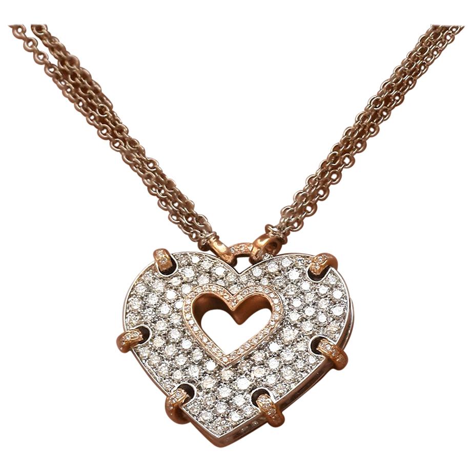 Carlo Barberis Or blanc et rose 18 carats et 3,00 carats Collier pendentif en forme de cœur en diamant