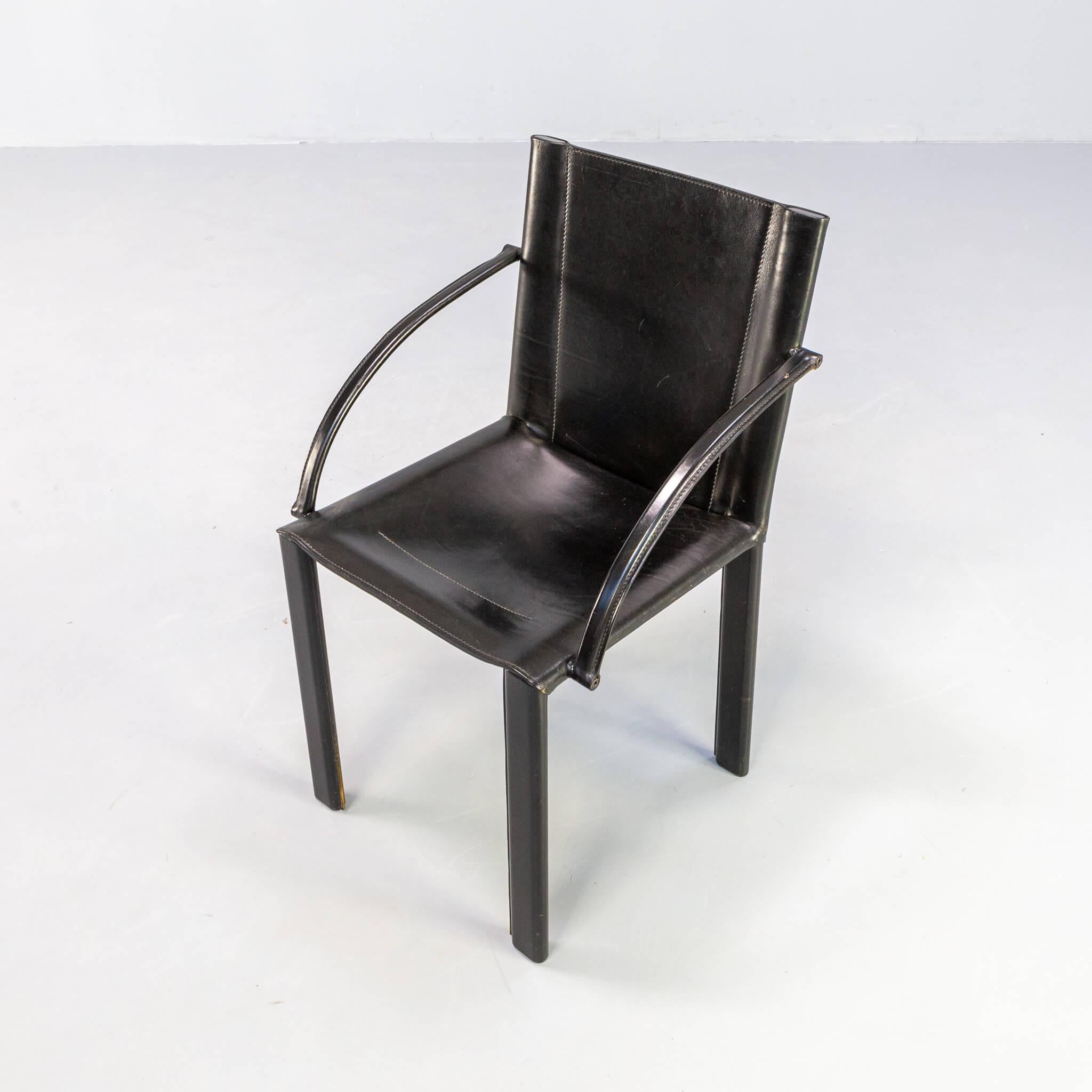 Carlo Bartoli black leather dining chair for Matteo Grassi set/4 For Sale 3